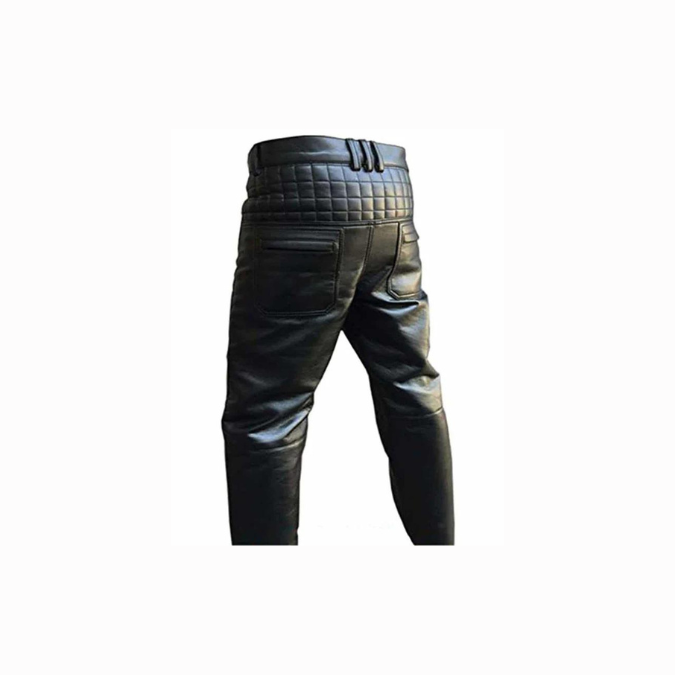 Mens Black Leather 502 Style Quilted Pants Bikers Jeans - 502BLK