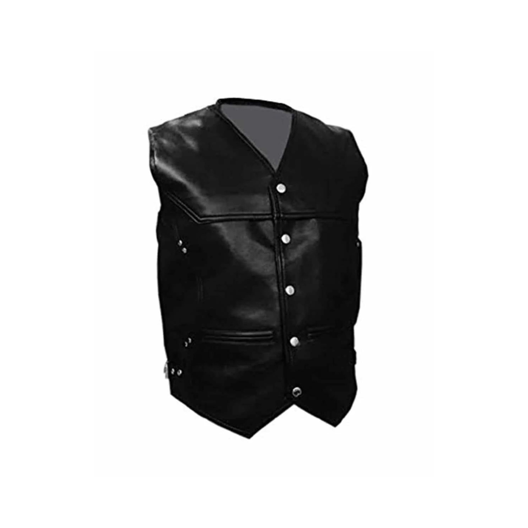 CHALECO DE PIEL NEGRO PARA HOMBRE ESTILO MOTERO - B16-BLK