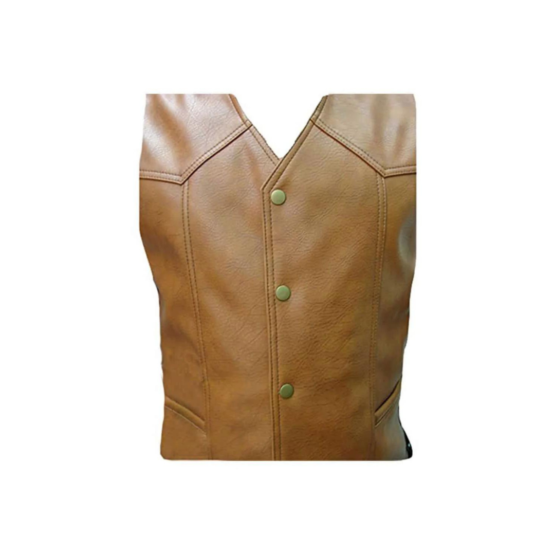 CHALECO DE CUERO MARRÓN PARA HOMBRE ESTILO MOTERO - B2-BRW