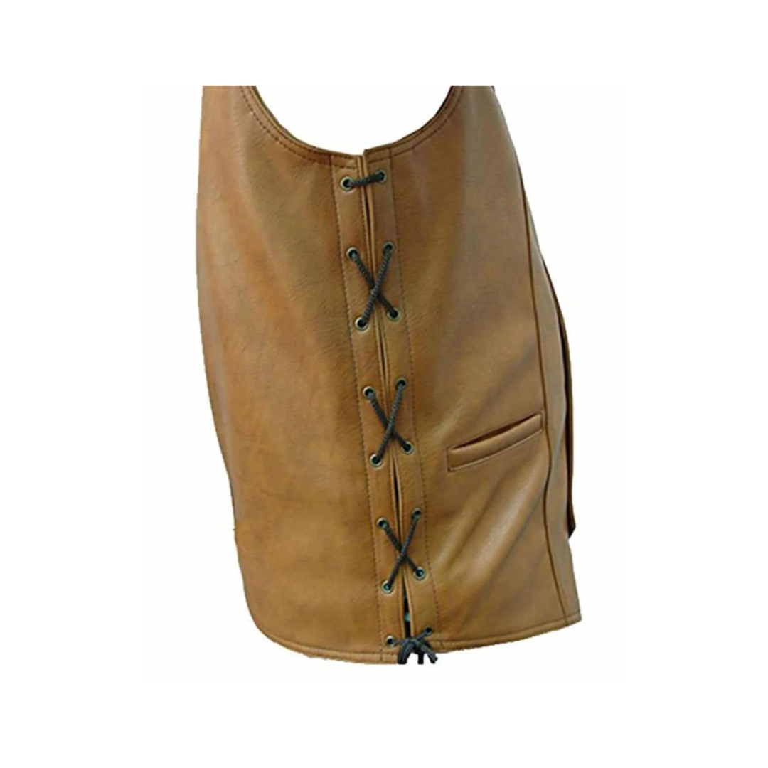 CHALECO DE CUERO MARRÓN PARA HOMBRE ESTILO MOTERO - B2-BRW