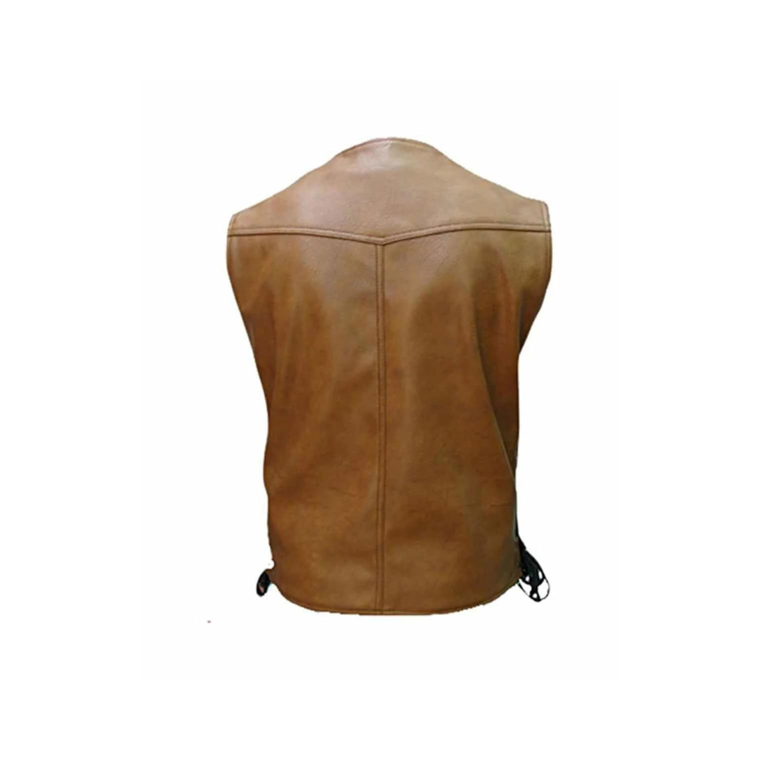 CHALECO DE CUERO MARRÓN PARA HOMBRE ESTILO MOTERO - B2-BRW