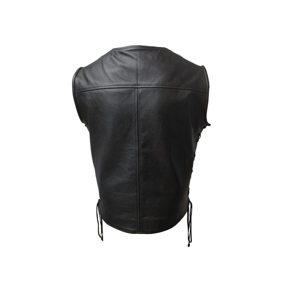 MENS BIKER STYLE VEST BLACK LEATHER MOTORCYCLE WAISTCOAT - B29