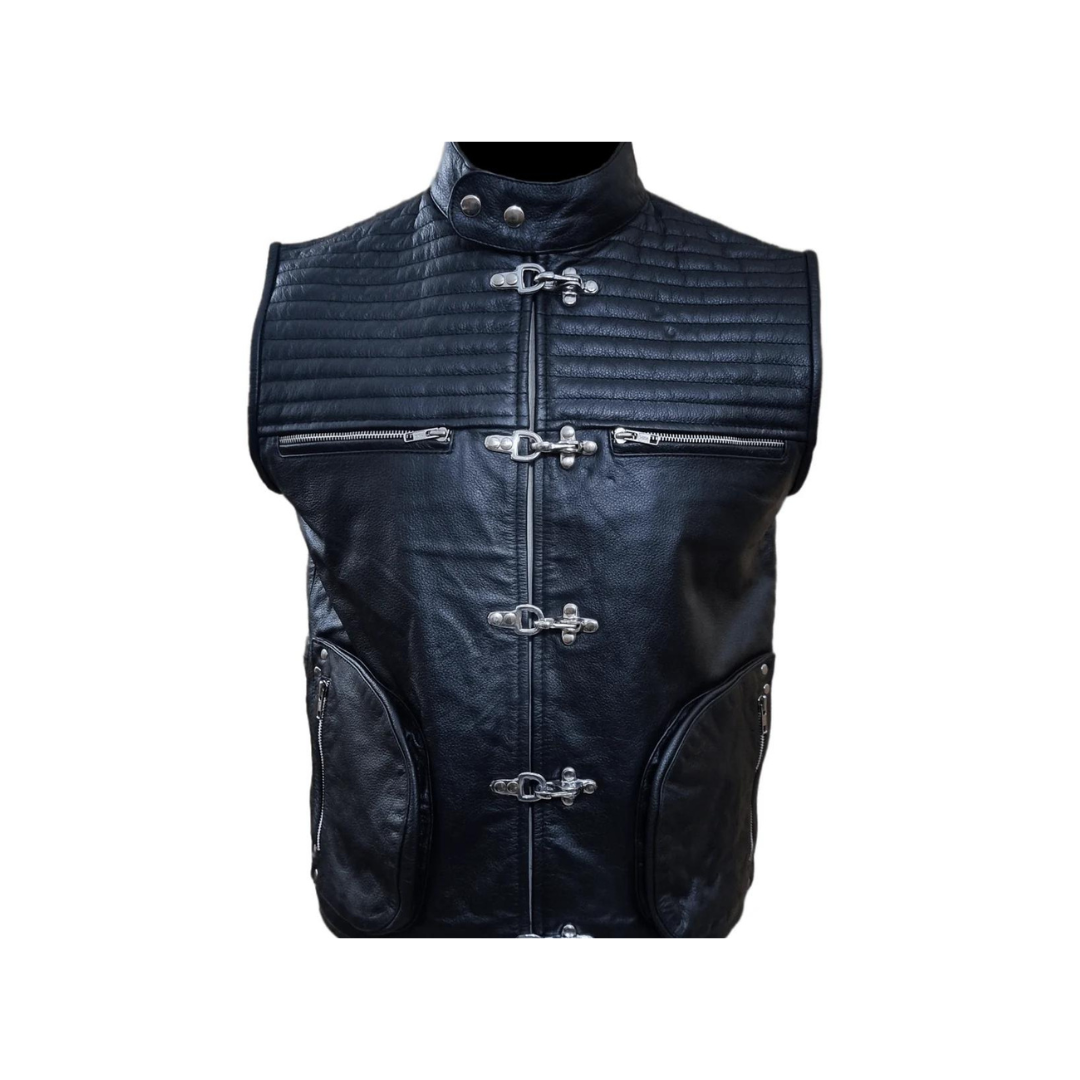 Chaleco acolchado estilo motociclista para hombre, de cuero de vaca genuino (B32)