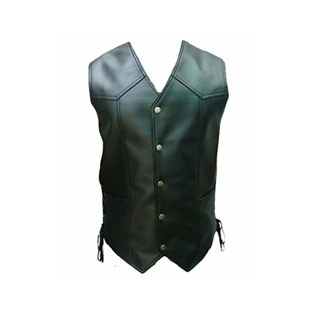 CHALECO ESTILO MOTERO PARA HOMBRE CHALECO DE CUERO DE VACA NEGRO PARA MOTOCICLETA - B2-BLK