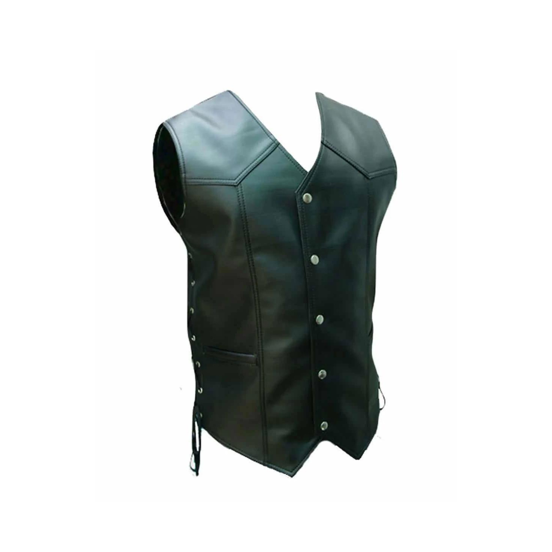 CHALECO ESTILO MOTERO PARA HOMBRE CHALECO DE CUERO DE VACA NEGRO PARA MOTOCICLETA - B2-BLK