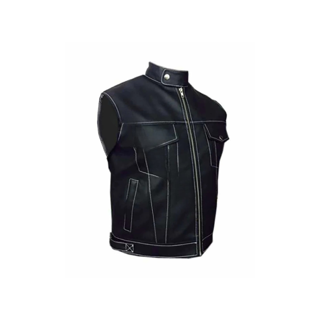 CHALECO ESTILO MOTERO PARA HOMBRE DE PIEL NEGRA - B18