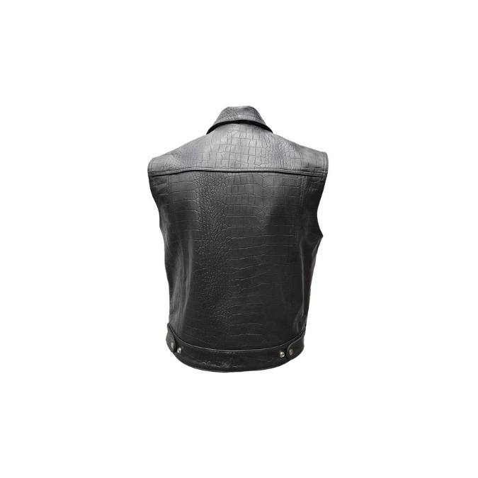 Chaleco estilo motociclista de piel de cocodrilo/caimán negro para hombre (B13)