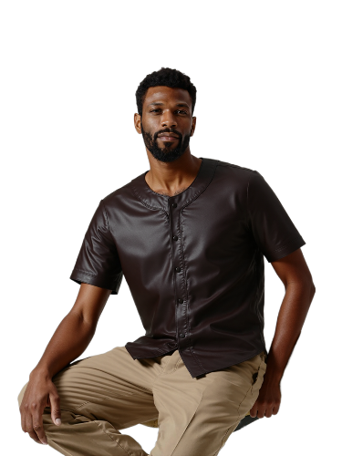 Mens Real Black Sheep Leather Baseball Jersey Shirt (BBS1)