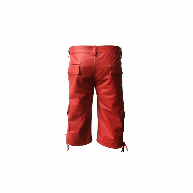 Mens Real Red Leather Combat Cargo Shorts - CARGO1 - RED