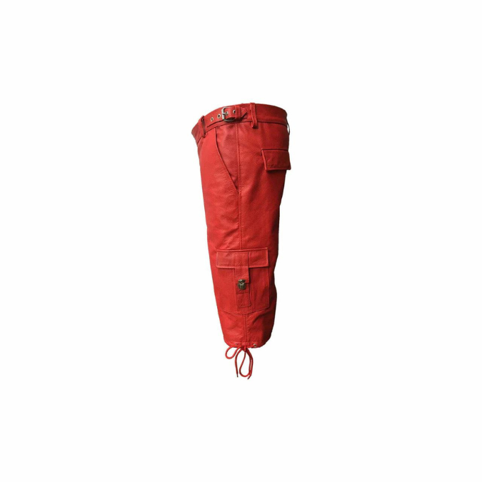 Mens Real Red Leather Combat Cargo Shorts - CARGO1 - RED