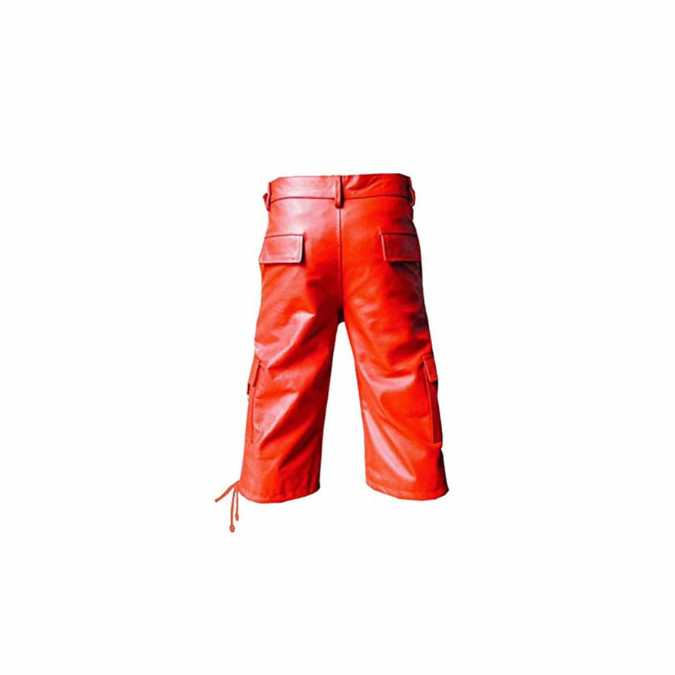 Mens Real Red Leather Combat Cargo Shorts - CARGO1 - RED