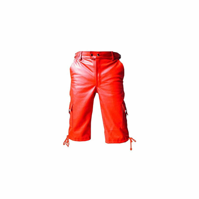 Mens Real Red Leather Combat Cargo Shorts - CARGO1 - RED