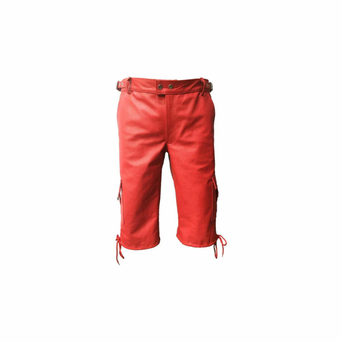 Mens Real Red Leather Combat Cargo Shorts - CARGO1 - RED