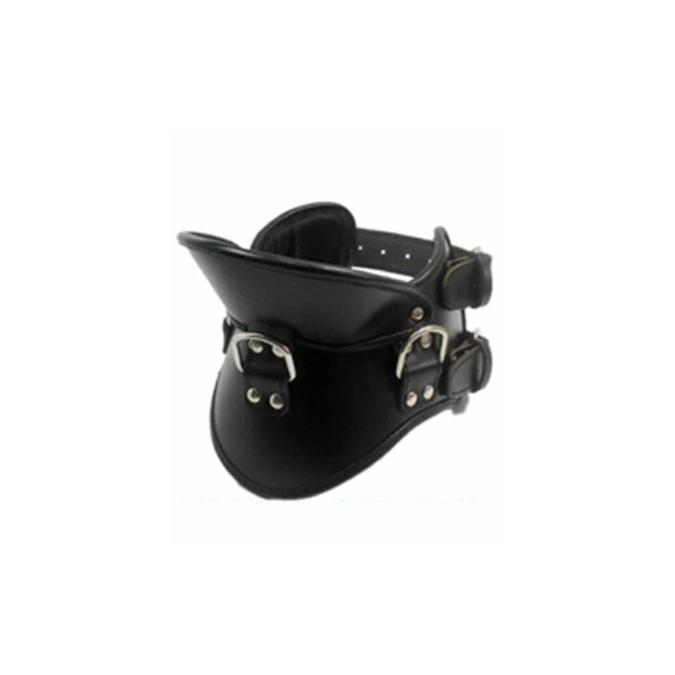 Black Leather Padded Posture Collar With Locking Buckles (NECK1)