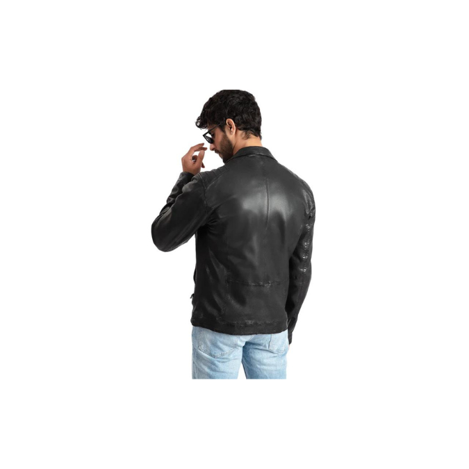 Chaqueta estilo motero Brando para hombre, de piel de cordero auténtica, color negro, clásica, de moda – ELM4