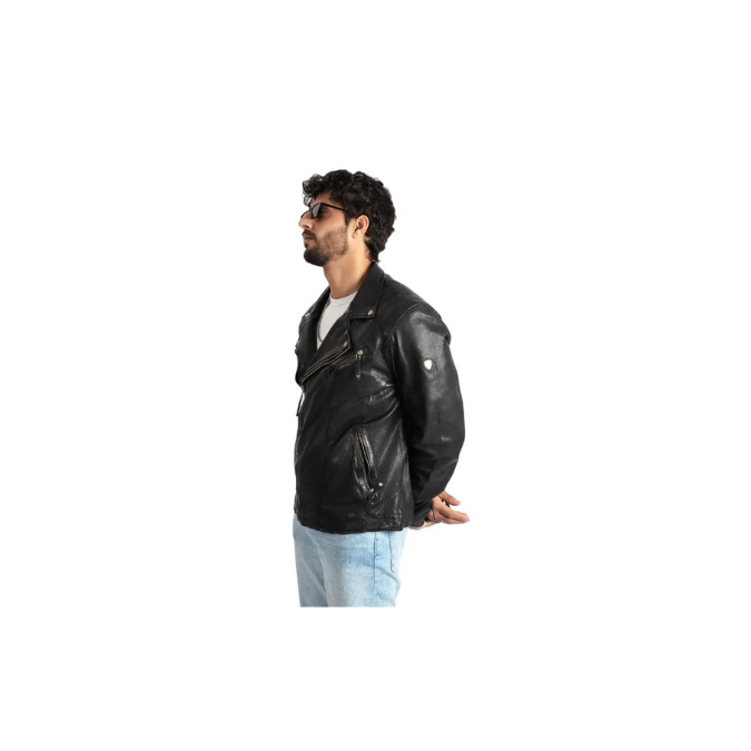 Chaqueta estilo motero Brando para hombre, de piel de cordero auténtica, color negro, clásica, de moda – ELM4