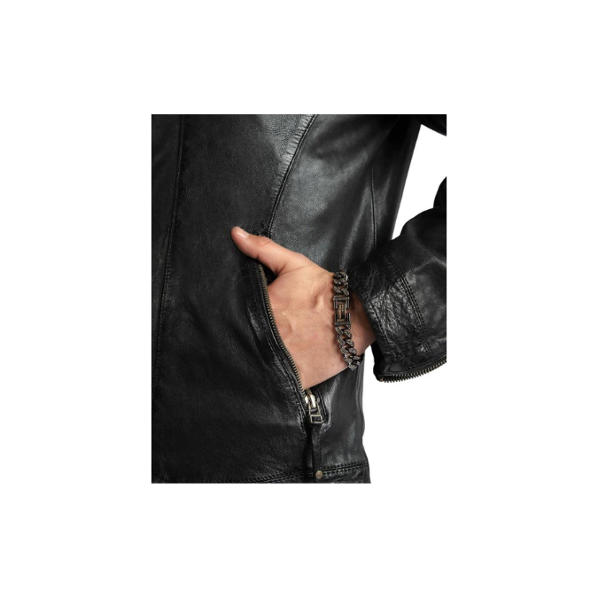 Chaqueta estilo motero Brando para hombre, de piel de cordero auténtica, color negro, clásica, de moda – ELM4