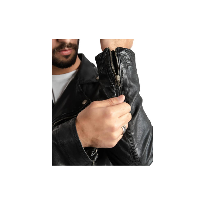 Chaqueta estilo motero Brando para hombre, de piel de cordero auténtica, color negro, clásica, de moda – ELM4