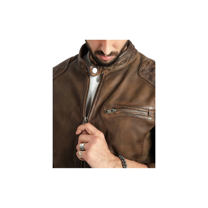 Mens Fashion Jacket Biker Style Real Brown Leather Superior Quality Outwear Jacket –ELM8
