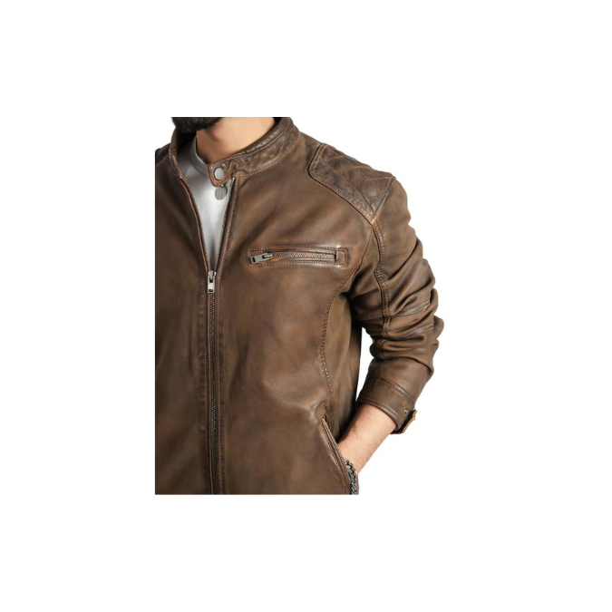 Mens Fashion Jacket Biker Style Real Brown Leather Superior Quality Outwear Jacket –ELM8