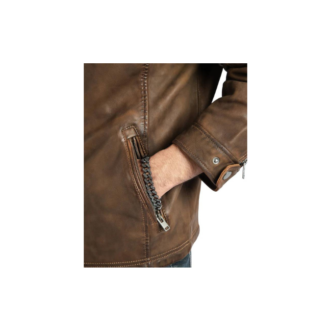 Mens Fashion Jacket Biker Style Real Brown Leather Superior Quality Outwear Jacket –ELM8