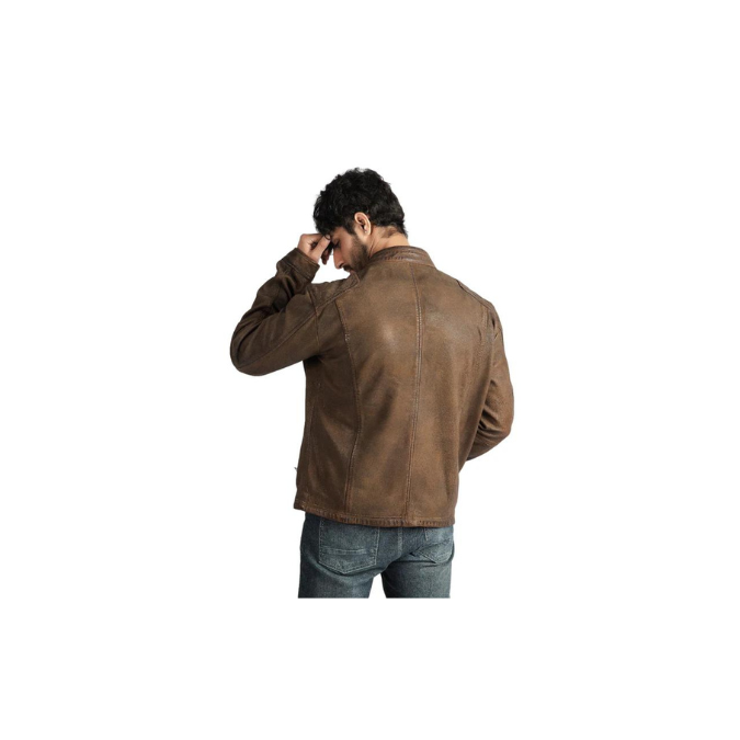 Mens Fashion Jacket Biker Style Real Brown Leather Superior Quality Outwear Jacket –ELM8