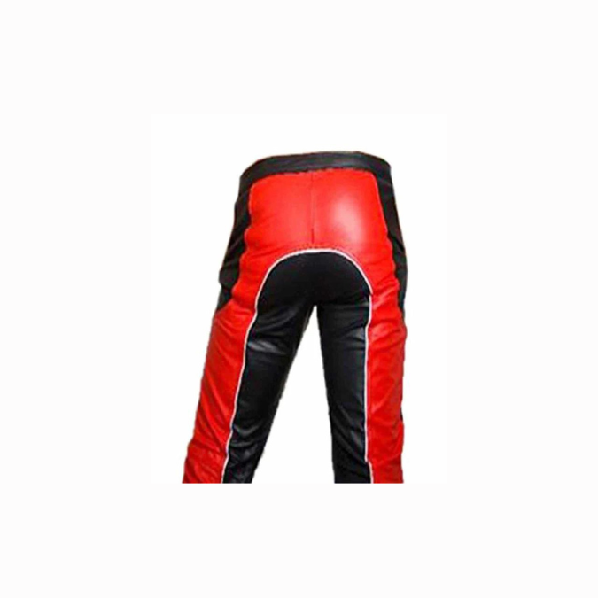 Mens Black & Red Leather Bikers Pants Jeans - JEANS4