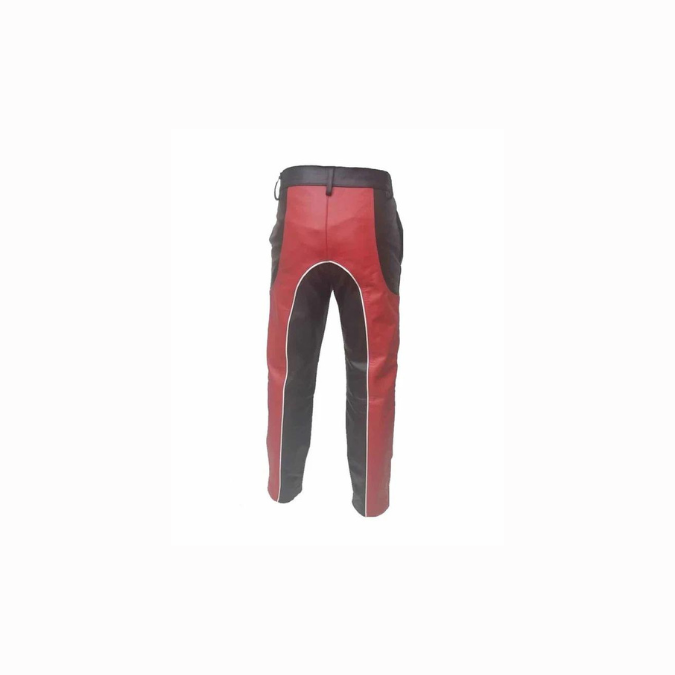 Mens Black & Red Leather Bikers Pants Jeans - JEANS4