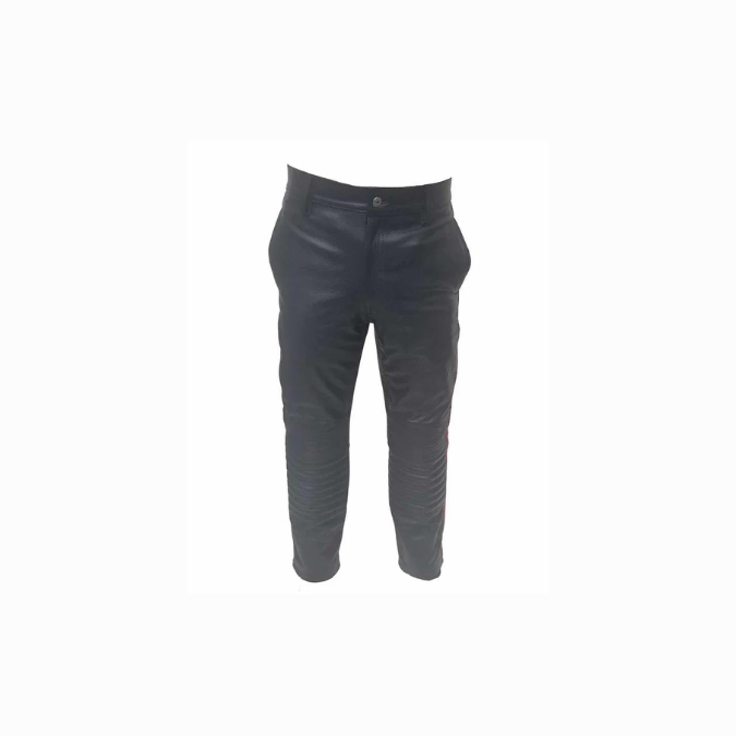 Mens Black & Red Leather Bikers Pants Jeans - JEANS4