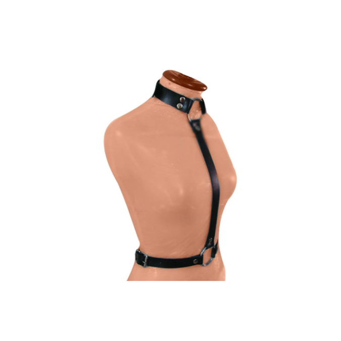 Arnés de cuerpo de cuero auténtico negro ajustado y sexy para mujer - LH1