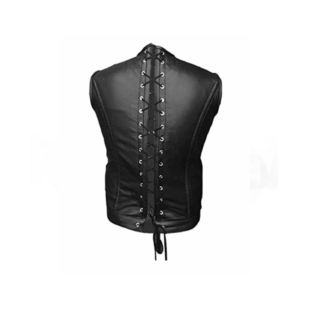 Corsé victoriano de cuero de oveja negro con varillas de acero para hombre, estilo gótico steampunk para LARP (ST4)