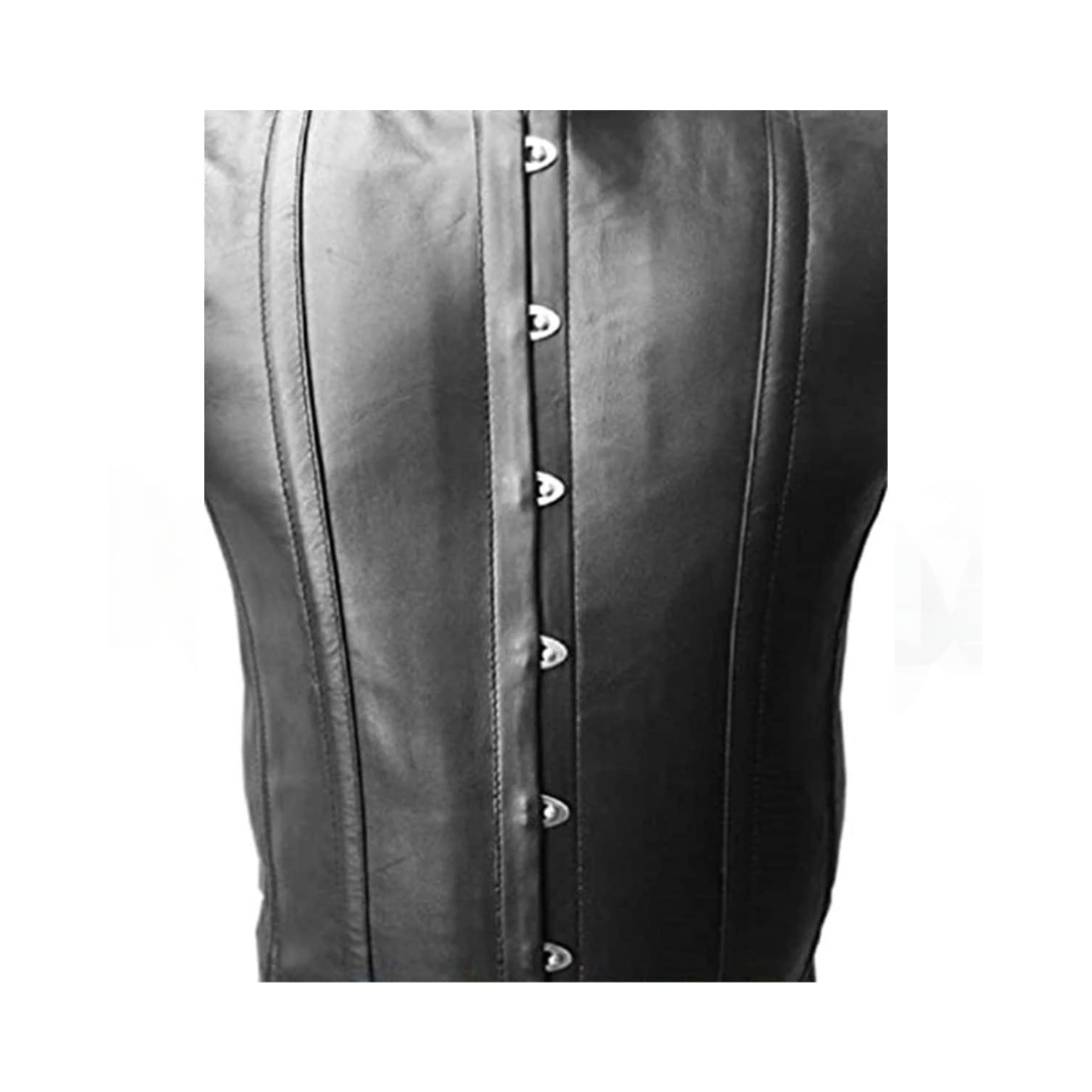 Corsé victoriano de cuero de oveja negro con varillas de acero para hombre, estilo gótico steampunk para LARP (ST4)
