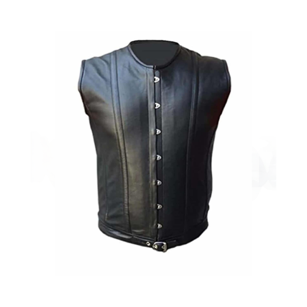 Corsé victoriano de cuero de oveja negro con varillas de acero para hombre, estilo gótico steampunk para LARP (ST4)