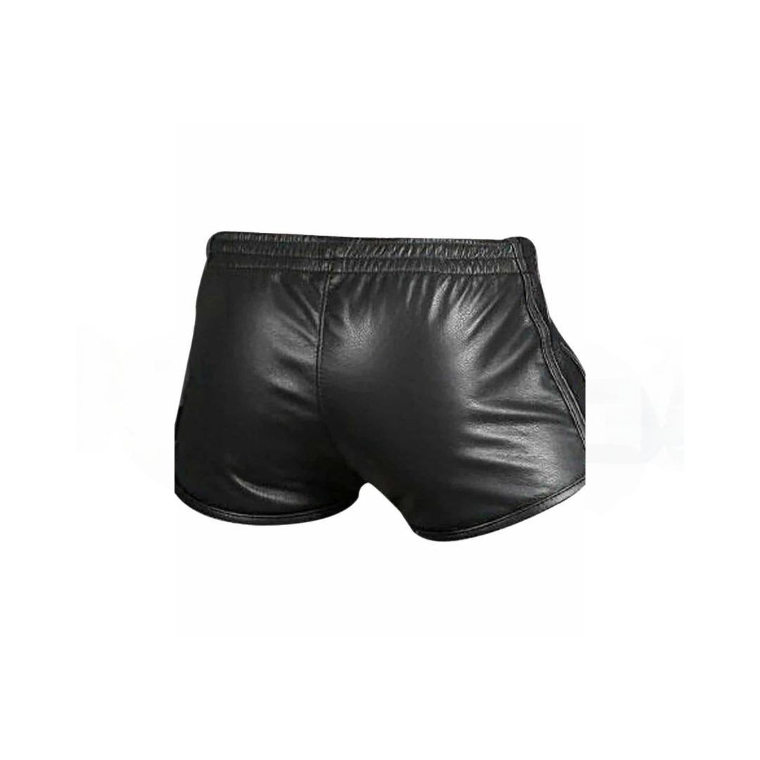 Mens Gym Boxer Sports Shorts Black Soft Sheep Lamb Leather - SHORTS6-BLK