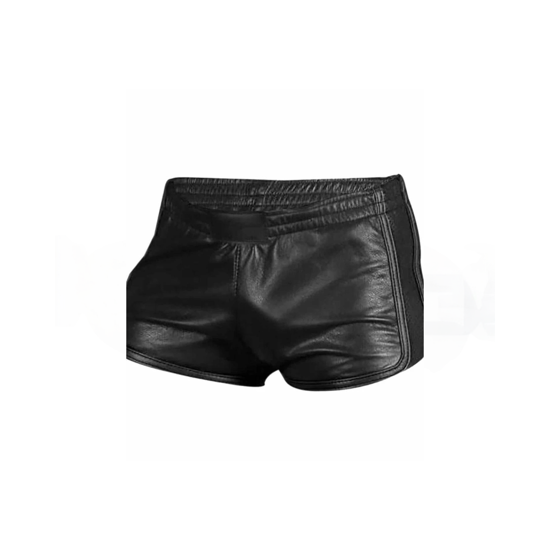 Mens Gym Boxer Sports Shorts Black Soft Sheep Lamb Leather - SHORTS6-BLK