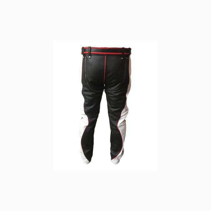 Vaqueros bondage resistentes de cuero auténtico negro, rojo y blanco para hombre - RAW2