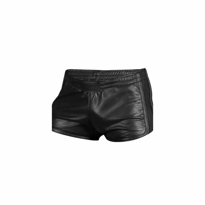 Bóxer deportivo sexy de piel de cordero suave y negra auténtica para hombre - SHORTS6-BLK