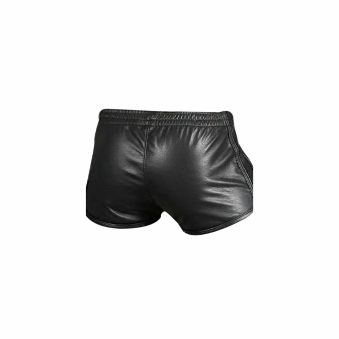 Bóxer deportivo sexy de piel de cordero suave y negra auténtica para hombre - SHORTS6-BLK
