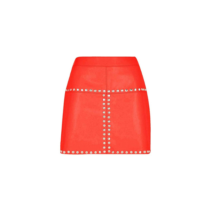 Mini-jupe en cuir rouge mouton doux - SK1-RED