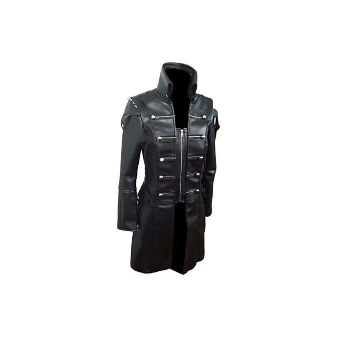 Manteau Steampunk en cuir de vache noir pour femme - T22