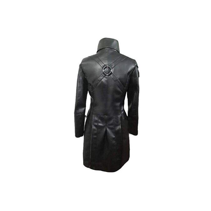 Manteau Steampunk en cuir de vache noir pour femme - T22
