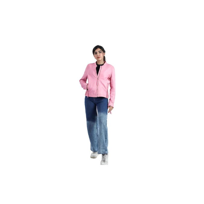Women Bright Pink Leather Jacket Slim Fit Motorcycle Biker Style Fashion Jacket – ELF26