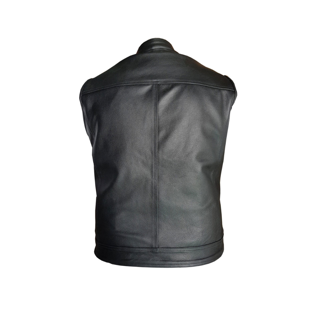 Chaleco de motociclista para hombre, chaqueta de cuero de vaca auténtico, color negro - B1