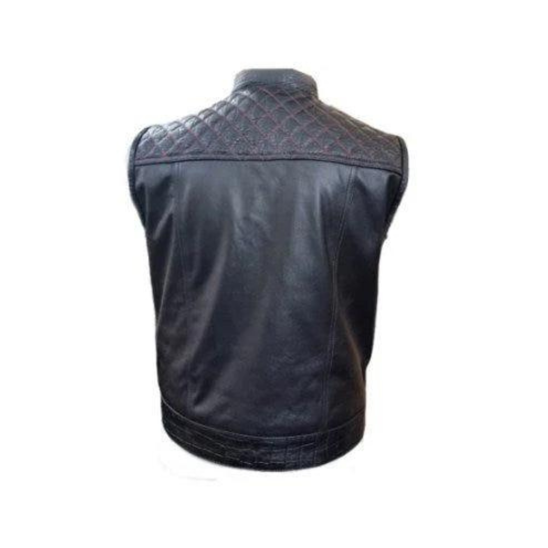 Mens Black Crocodile Print Leather Quilted Bikers Style Vest Waistcoat - B30