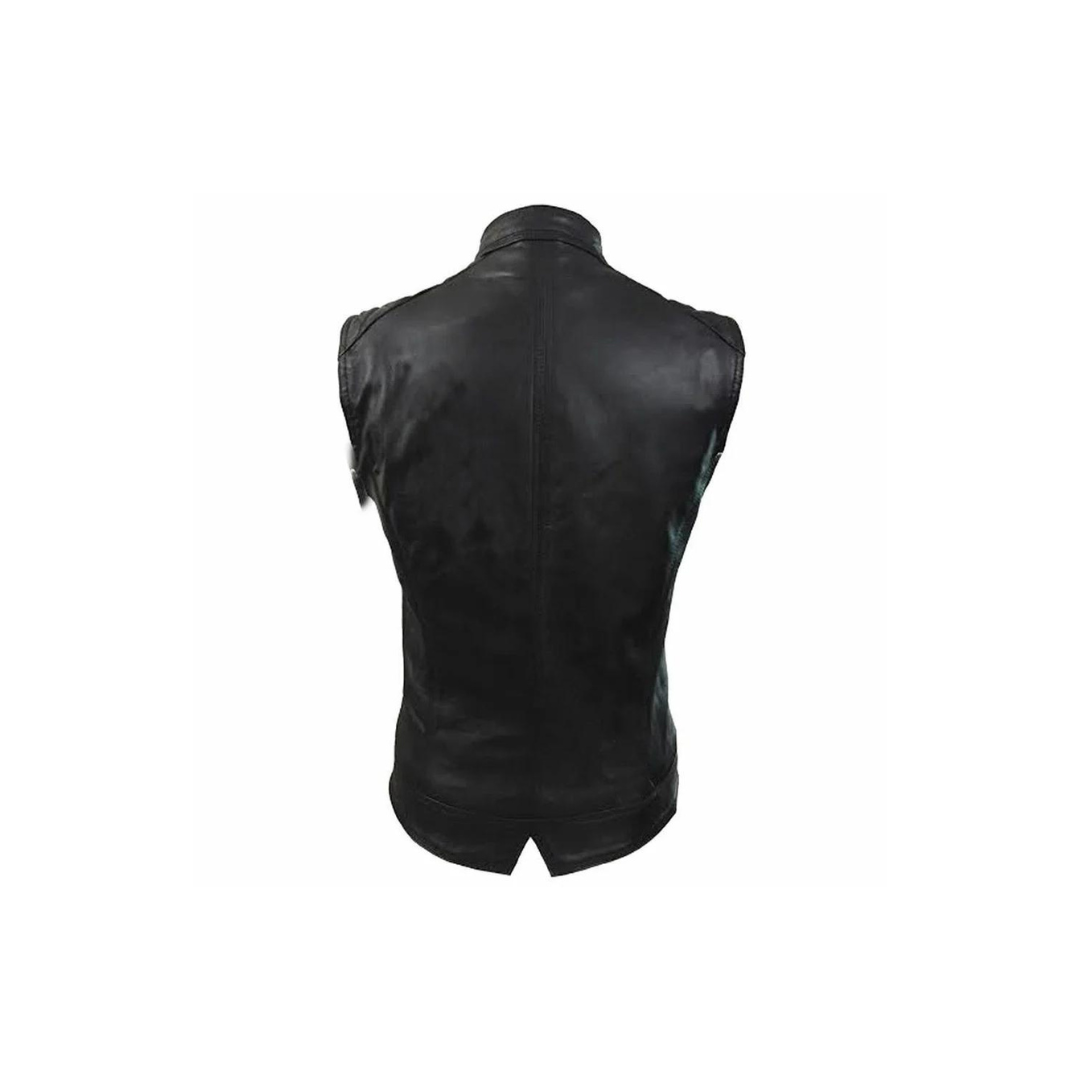 Chaleco de motociclista sexy de piel de cordero negro auténtico para mujer (W11)