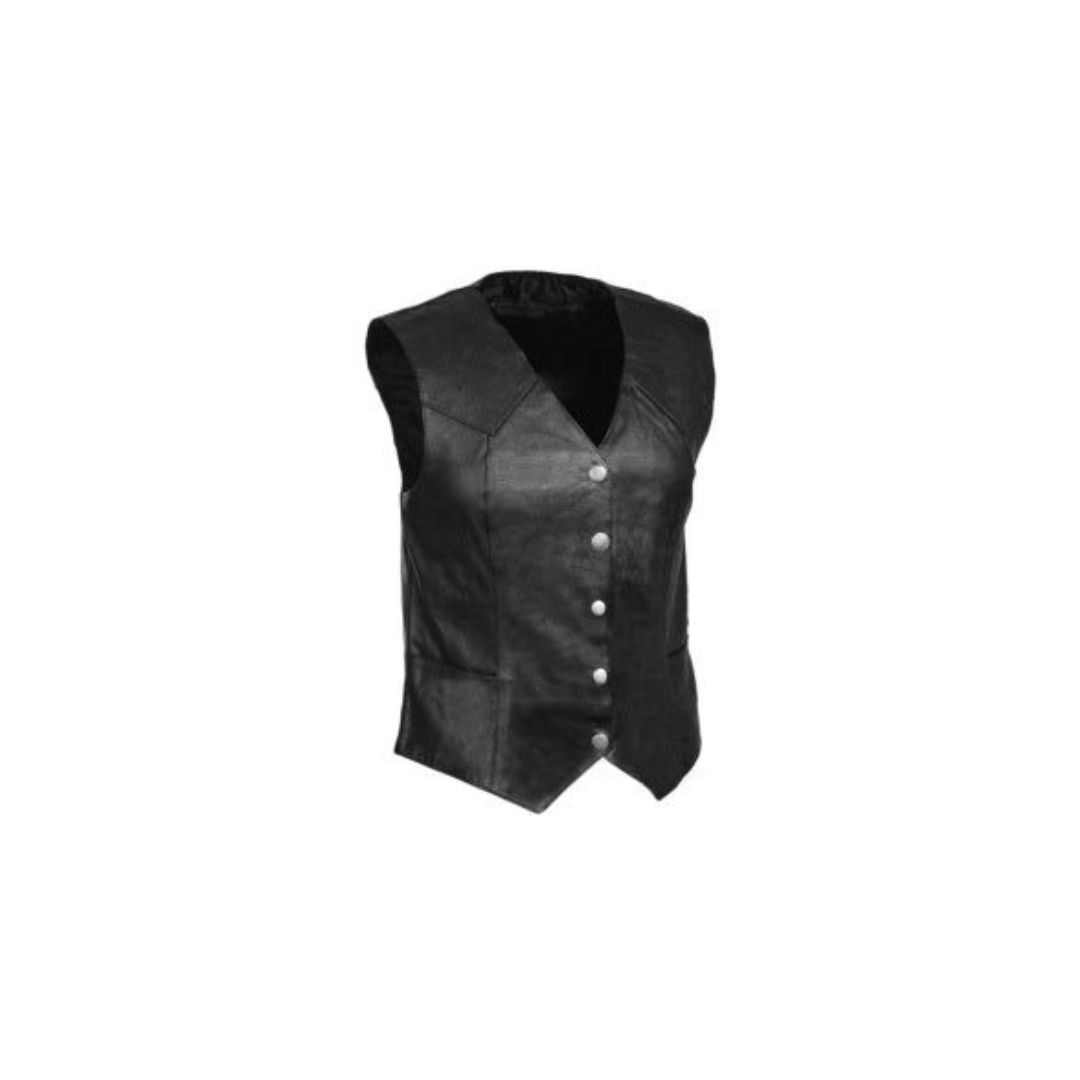 Women Real Black Leather Bikers Waistcoat Vest (W8 - BLK)