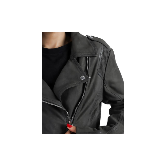 Womens Biker Racer Style Grey Sheep Leather Jacket Motorbike Style Quality Designer Jacket – ELF12