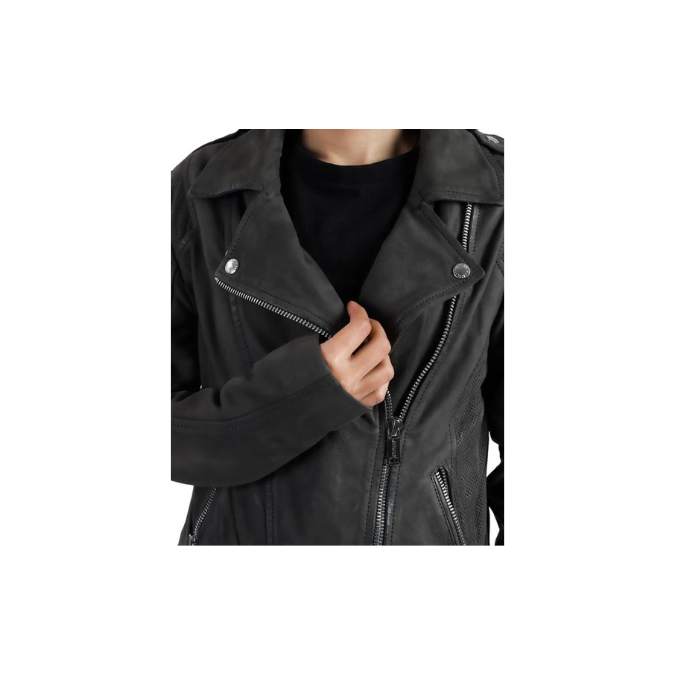 Womens Biker Racer Style Grey Sheep Leather Jacket Motorbike Style Quality Designer Jacket – ELF12
