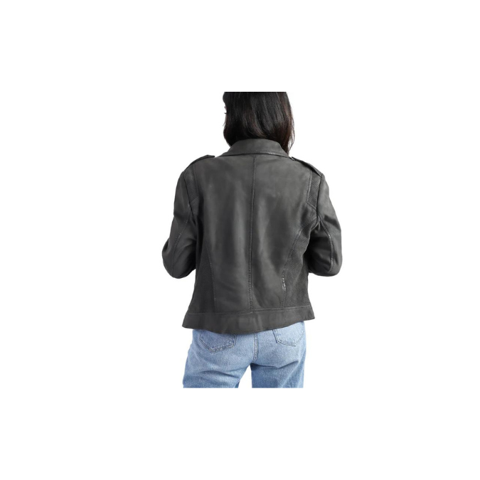 Womens Biker Racer Style Grey Sheep Leather Jacket Motorbike Style Quality Designer Jacket – ELF12