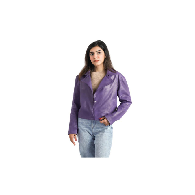 Chaqueta de piel de cordero auténtica para mujer, estilo motero, color vino – ELF20